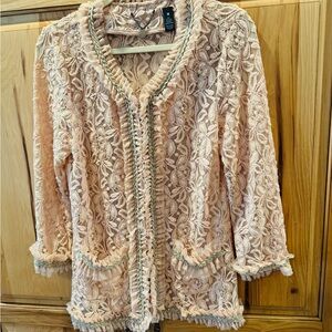 BKE Boutique Lace Jacket in Peach/Pink Color with metallic detail